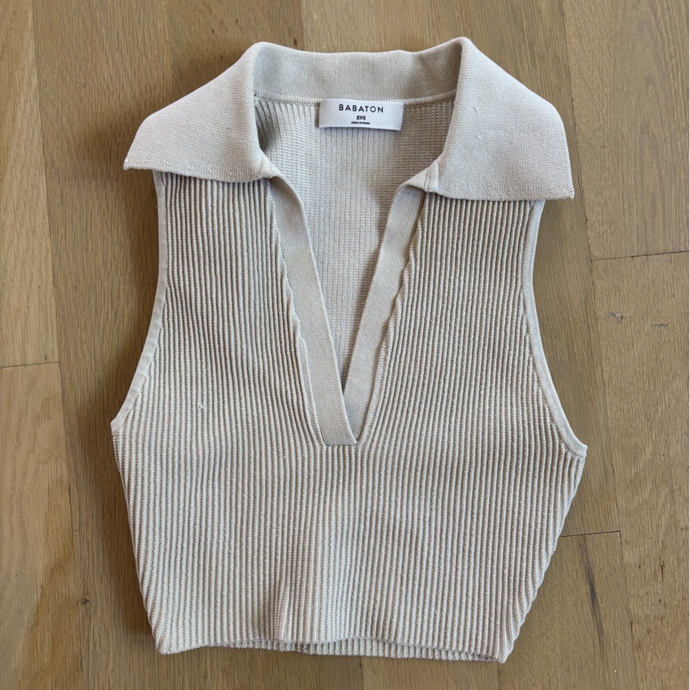 Aritzia Babaton Matte Pearl Ribbed Collared Tank Top